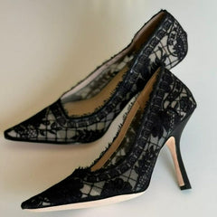 Dior - Capture Pump Black Transparent Mesh Embroidered with Roses