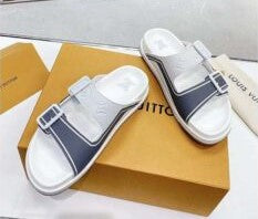 "LV Trainer" Mules In White "Leather"