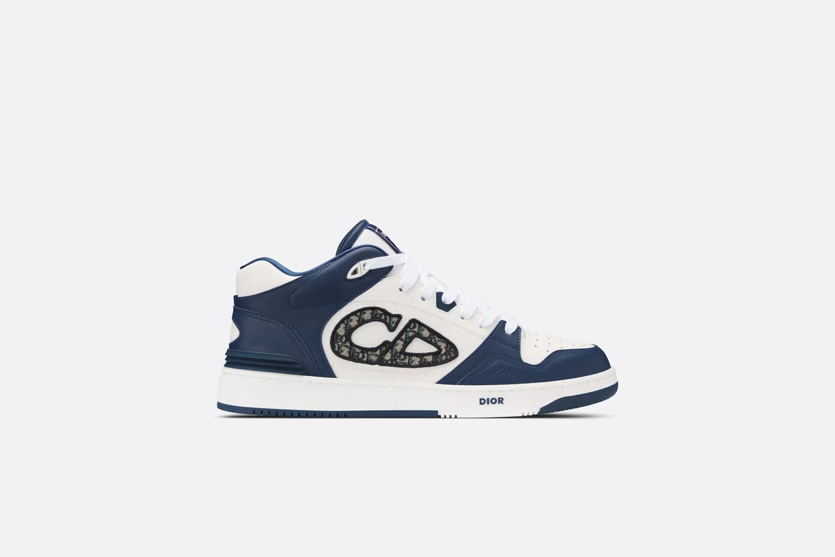 B57 MID-TOP SNEAKER Navy Blue And White Smooth Calfskin With Beige And Black Dior Oblique Jacquard