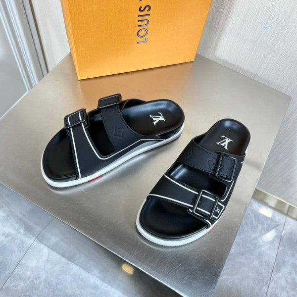 "LV Trainer" Mules In Black "Leather"