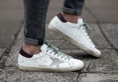"Buy Golden Goose" White and Navy "Superstar Men Sneakers"