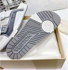 "LV Trainer" Mules In White "Leather"