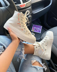Converse Chuck Taylor All Star Hi Lift Things To Grow embroidered canvas platform sneakers in off white