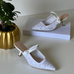 Dior Capture Heeled Mule In Transparent Mesh Embroidered With White Saint-Gall Motif (W)