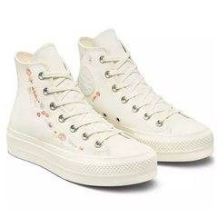 Converse Chuck Taylor All Star Hi Lift Things To Grow embroidered canvas platform sneakers in off white